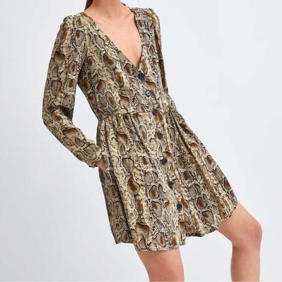 ZARA snakeskin python print long sleeve mini dress medium - Picture 1 of 5